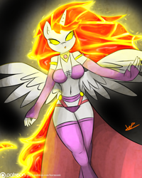 Size: 1024x1280 | Tagged: safe, artist:wolfy-pony, character:princess celestia, species:anthro, clothing, crossover, dark souls, female, fingerless elbow gloves, glowing eyes, solo, stockings