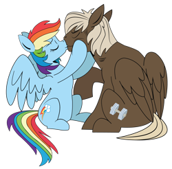 Size: 1300x1280 | Tagged: safe, artist:dbkit, character:dumbbell, character:rainbow dash, ship:dumbdash, female, kissing, male, shipping, simple background, straight, transparent background