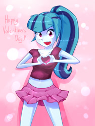 Size: 768x1024 | Tagged: safe, artist:frankier77, character:sonata dusk, my little pony:equestria girls, belly button, clothing, female, heart hands, midriff, moe moe kyun, open mouth, skirt, solo, valentine's day
