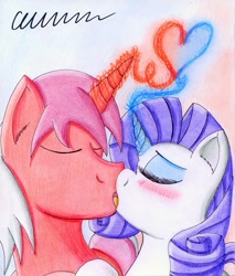 Size: 817x960 | Tagged: safe, artist:the1king, character:rarity, oc, oc:burning passion, canon x oc, kissing