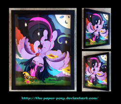 Size: 1325x1132 | Tagged: safe, artist:the-paper-pony, character:twilight sparkle, character:twilight sparkle (alicorn), species:alicorn, species:pony, both cutie marks, chest fluff, craft, eyes closed, female, mare, shadowbox, solo, spread wings, wings