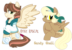 Size: 1370x959 | Tagged: safe, artist:dbkit, oc, oc only, oc:rosy rascal, oc:sandy shell, parent:derpy hooves, parent:hoops, parents:ditzyhoops, bandana, clothing, jacket, offspring, simple background, sisters, tail wrap, transparent background