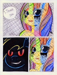 Size: 785x1017 | Tagged: safe, artist:the1king, character:rarity, oc, oc:bronydanceparty, comic:fluttershy and the rainbow factory, fanfic:rainbow factory, comic, grimdark series, parody, traditional art