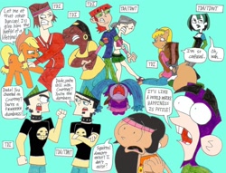 Size: 2128x1622 | Tagged: safe, artist:cartuneslover16, character:applejack, oc, chowder, crossover, duncan, fanboy and chum chum, heather, leshawna, mary sue, not salmon, request, total drama island, wat