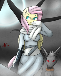 Size: 1024x1280 | Tagged: safe, artist:wolfy-pony, character:angel bunny, character:fluttershy, species:anthro, bloodborne, crossover
