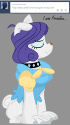 Size: 800x1419 | Tagged: safe, artist:dbkit, character:rarity, species:diamond dog, ask, clothing, collar, dialogue, diamond dogified, female, female diamond dog, raridog, simple background, solo, species swap, tumblr