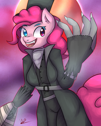 Size: 1024x1280 | Tagged: safe, artist:wolfy-pony, character:pinkie pie, species:anthro, bloodborne, crossover, female, solo