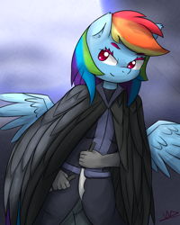 Size: 1024x1280 | Tagged: safe, artist:wolfy-pony, character:rainbow dash, species:anthro, bloodborne, female, solo