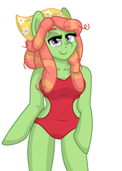 Size: 2086x2918 | Tagged: safe, artist:partylikeanartist, character:tree hugger, species:anthro, episode:make new friends but keep discord, g4, my little pony: friendship is magic, arm hooves, bandana, breasts, busty tree hugger, cel shading, clothing, dreadlocks, female, hooves, looking at you, one-piece swimsuit, simple background, smiling, solo, swimsuit, transparent background, wip
