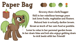 Size: 4510x2441 | Tagged: safe, artist:partylikeanartist, oc, oc only, oc:paper bag, adoptable, fruit, paper bag, piercing, reference sheet, simple background, solo, transparent background, watermark