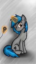 Size: 720x1280 | Tagged: safe, artist:setharu, oc, oc only, oc:homage, species:pony, species:unicorn, fallout equestria, fallout, female, glowing horn, magic, mare, microphone, sitting, solo, telekinesis