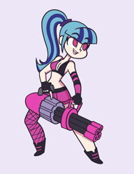 Size: 1485x1935 | Tagged: safe, artist:khuzang, character:sonata dusk, my little pony:equestria girls, clothing, cosplay, female, jinx (league of legends), league of legends, midriff, minigun, solo