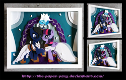Size: 1200x757 | Tagged: safe, artist:the-paper-pony, character:twilight sparkle, character:twilight sparkle (alicorn), oc, species:alicorn, species:pony, canon x oc, clothing, commission, craft, dress, female, irl, lesbian, mare, photo, shadowbox, shipping, wedding