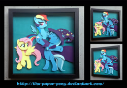 Size: 1280x891 | Tagged: safe, artist:the-paper-pony, character:fluttershy, character:rainbow dash, character:trixie, species:pony, species:unicorn, commission, craft, female, irl, mare, photo, shadowbox