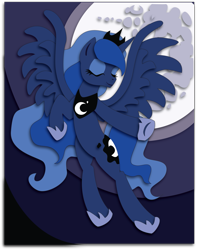 Size: 1713x2172 | Tagged: safe, artist:the-paper-pony, character:princess luna, commission, female, moon, shadowbox, solo