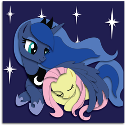 Size: 1860x1860 | Tagged: safe, artist:the-paper-pony, character:fluttershy, character:princess luna, ship:lunashy, commission, female, lesbian, shadowbox, shipping