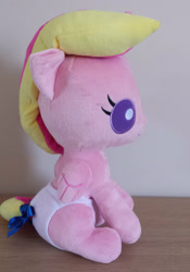 Size: 1119x1600 | Tagged: safe, artist:onlyfactory, character:princess cadance, species:pony, baby, baby pony, baby pony plushies, cute, cutedance, diaper, irl, photo, plushie, sitting, smiling, solo, tail bow