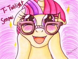 Size: 1646x1260 | Tagged: safe, artist:the1king, character:moondancer, ship:twidancer, episode:amending fences, g4, my little pony: friendship is magic, blushing, female, glasses, implied lesbian, senpai, senpai noticed me, shipping, solo