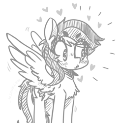Size: 510x519 | Tagged: safe, artist:xieril, character:rainbow dash, beanbrows, chest fluff, female, heart, monochrome, solo