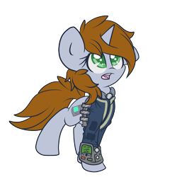 Size: 1597x1600 | Tagged: safe, artist:starlightlore, oc, oc only, oc:littlepip, species:pony, species:unicorn, fallout equestria, clothing, cute, fallout, fanfic, fanfic art, female, hooves, horn, mare, open mouth, pipabetes, pipbuck, simple background, solo, teeth, transparent background, vault suit