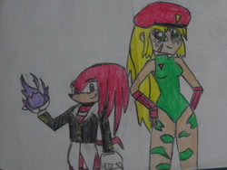 Size: 1024x768 | Tagged: safe, artist:brandonale, character:applejack, my little pony:equestria girls, appleknux, cammy white, clothing, cosplay, costume, crossover, iori yagami, king of fighters, knuckles the echidna, leotard, sonic the hedgehog (series), street fighter, traditional art