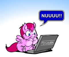 Size: 240x200 | Tagged: source needed, safe, artist:marcusmaximus, computer, fluffy pony, fluffy pony original art, laptop computer, solo, toshiba