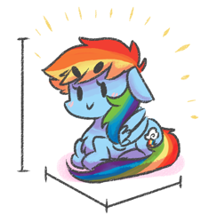 Size: 568x582 | Tagged: safe, artist:xieril, character:rainbow dash, species:pegasus, species:pony, :>, beanbrows, blushing, chibi, compact, cube, cute, cute cube, dashabetes, female, floppy ears, mare, ponyloaf, prone, simple background, smiling, smol, smoldash, solo, tiny, white background