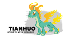 Size: 620x336 | Tagged: safe, artist:lauren faust, community related, character:tianhuo, species:longma, them's fightin' herds, female, mane of fire, simple background, solo, white background