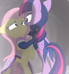 Size: 1400x1500 | Tagged: safe, artist:geraritydevillefort, character:fluttershy, character:twilight sparkle, character:twilight sparkle (alicorn), species:alicorn, species:pony, ship:twishy, everyday a little death, female, fluttercedes, kabedon, lesbian, mare, mercedes, mondego, monsparkle, scared, shipping, the count of monte cristo, the count of monte rainbow