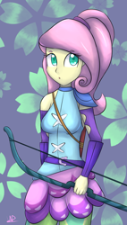 Size: 1352x2387 | Tagged: safe, artist:wolfy-pony, character:fluttershy, equestria girls:friendship games, g4, my little pony: equestria girls, my little pony:equestria girls, archery, bow (weapon), female, ponytail, solo
