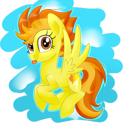 Size: 2048x2048 | Tagged: safe, artist:partylikeanartist, character:spitfire, species:pegasus, species:pony, blep, cloud, cute, cutefire, female, flying, looking at you, simple background, smiling, solo, spread wings, tongue out, transparent background, wings