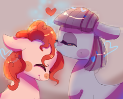 Size: 1280x1034 | Tagged: safe, artist:cherivinca, character:maud pie, character:pinkie pie, blushing, cute, diapinkes, duo, eyes closed, female, floppy ears, heart, maudabetes, nuzzling, profile, sisters