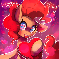 Size: 1280x1280 | Tagged: safe, artist:cherivinca, character:pinkie pie, box of chocolates, female, solo, valentine's day