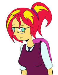 Size: 2949x3784 | Tagged: safe, artist:missmayaleanne, character:sunset shimmer, equestria girls:friendship games, g4, my little pony: equestria girls, my little pony:equestria girls, alternate costumes, alternate hairstyle, alternate universe, clothing, crystal prep academy uniform, female, glasses, school uniform, shy, simple background, solo, transparent background