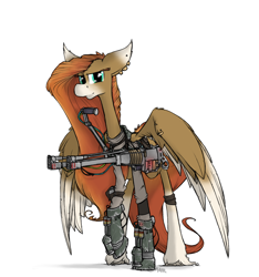Size: 960x1024 | Tagged: safe, artist:sinrar, oc, oc only, oc:wild spice, species:pegasus, species:pony, fallout equestria, armor, crossover, power fist, solo, wings