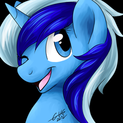 Size: 512x512 | Tagged: safe, artist:fizzy-dog, character:minuette, female, one eye closed, solo, wink