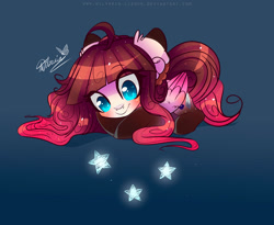 Size: 1024x840 | Tagged: safe, artist:wilvarin-liadon, oc, oc only, oc:sapphire feather, cute, ocbetes, signature, simple background, solo, stars