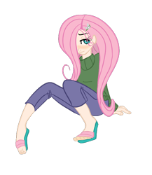 Size: 636x732 | Tagged: safe, artist:elslowmo, character:fluttershy, clothing, humanized, sandals, sweater, sweatershy