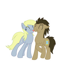 Size: 934x856 | Tagged: safe, artist:squipycheetah, character:derpy hooves, character:doctor whooves, character:time turner, species:pegasus, species:pony, ship:doctorderpy, female, licking, male, mare, shipping, straight, tongue out