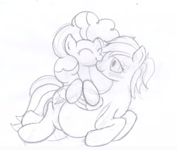Size: 2650x2254 | Tagged: safe, artist:seenty, character:pinkie pie, character:rainbow dash, nuzzling, pencil drawing, pregnant, traditional art