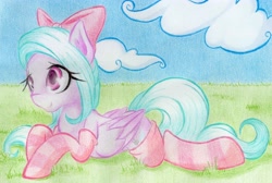 Size: 5154x3464 | Tagged: safe, artist:emberslament, character:flitter, species:pegasus, species:pony, clothing, cute, female, flitterbetes, socks, solo, striped socks, traditional art