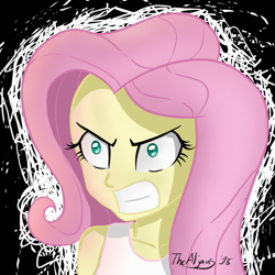 Size: 1280x1280 | Tagged: safe, artist:thealjavis, character:fluttershy, my little pony:equestria girls, angry, female, flutterrage, gritted teeth, rage, solo, upset