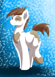 Size: 716x997 | Tagged: safe, artist:emberslament, artist:scarletsfeed, character:pipsqueak, species:earth pony, species:pony, collaboration, ear fluff, happy, male, older, older pipsqueak, one eye closed, solo, squeakabetes, stallion, wink