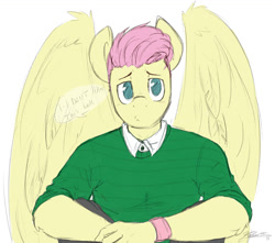 Size: 1235x1090 | Tagged: safe, artist:nolycs, character:fluttershy, species:anthro, butterscotch, clothing, male, rule 63, solo, sweater, sweatershy