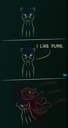 Size: 450x847 | Tagged: safe, artist:quint-t-w, oc, oc only, oc:pun, oc:silly words, asdfmovie, comic, dialogue, gradient background, minimalist, sabertooth pony
