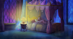 Size: 1024x550 | Tagged: safe, artist:cosmicunicorn, character:twilight sparkle, character:twilight sparkle (alicorn), species:alicorn, species:pony, bed, bedroom, book, dark, female, lamp, mare, night, prone, reading, solo, window