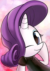 Size: 429x607 | Tagged: safe, artist:dori-to, part of a set, character:rarity, clothing, cute, female, looking at you, raribetes, solo, wink