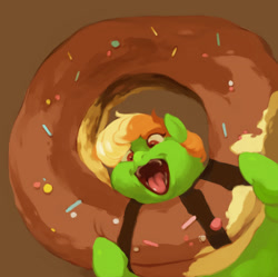 Size: 2087x2076 | Tagged: safe, artist:mellowhen, oc, oc only, oc:bric-a-brac, bread, donut, fat, food, mouth, parody, solo, street fighter, street fighter v