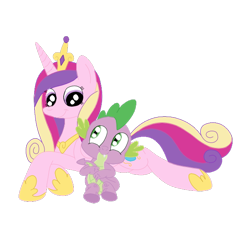 Size: 600x600 | Tagged: safe, artist:squipycheetah, character:princess cadance, character:spike, ship:spikedance, crown, female, folded wings, infidelity, interspecies, looking down, looking up, male, shipping, simple background, straight, transparent background, vector