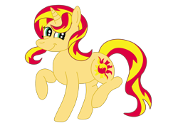 Size: 2592x1936 | Tagged: safe, artist:squipycheetah, character:sunset shimmer, species:pony, species:unicorn, my little pony:equestria girls, female, looking back, raised hoof, simple background, smiling, solo, transparent background, vector
